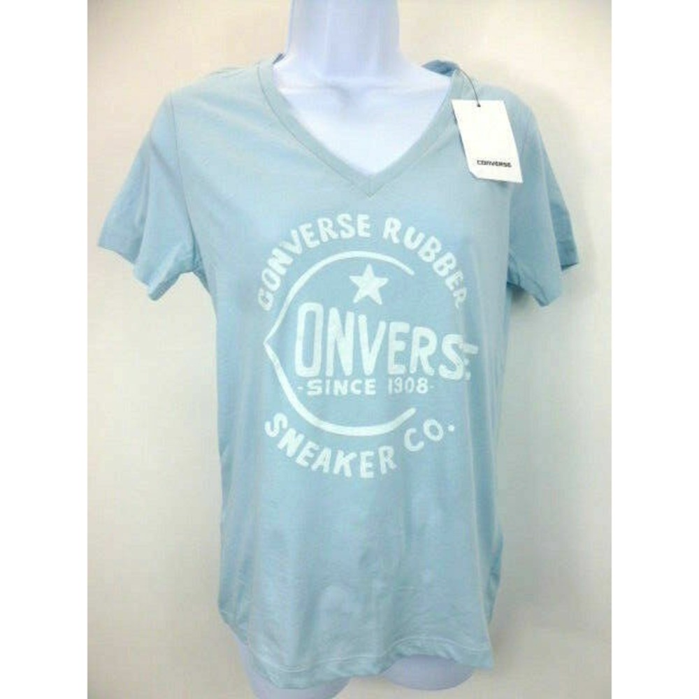 Converse T-Shirt Women's Size Small V-Neck Classic‎ Fit Short Sleeve Blue NEW